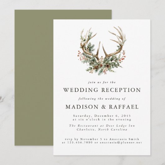 Invitation Réception de mariage rustique d'hiver avec bois de (Devant / Derrière)
