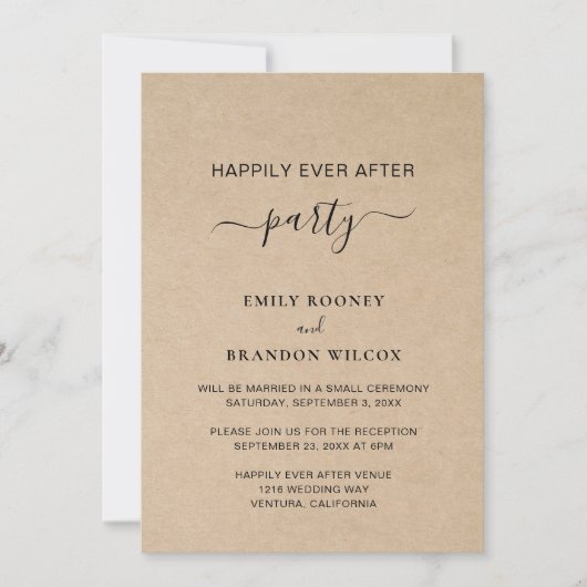 Invitation Réception de mariage rustique élégant simple (Devant)