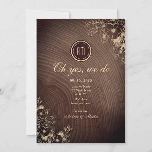 Invitation Réception de mariage rustique en bois de grange (Devant)