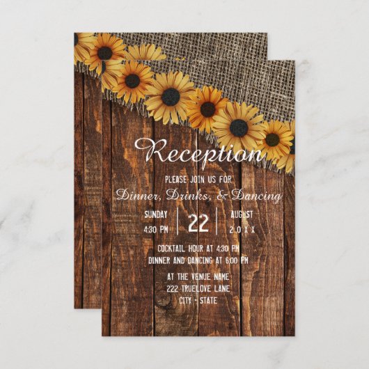 Invitation Réception de mariage rustique en bois et toile de (Devant / Derrière)