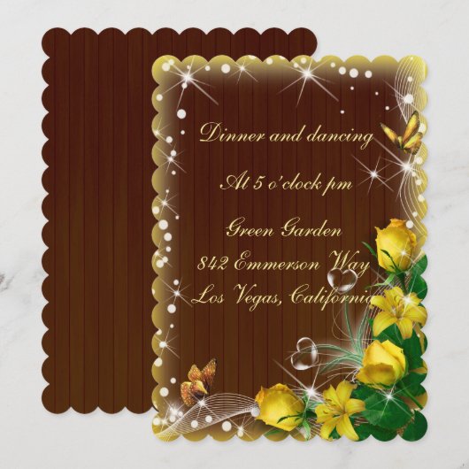 Invitation Réception de mariage rustique en bois foncé et fle (Devant / Derrière)