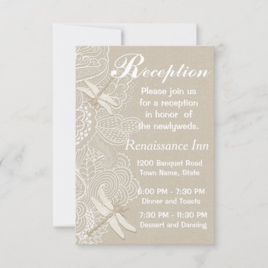 Invitation Réception de mariage rustique en toile de jute et  (Devant)