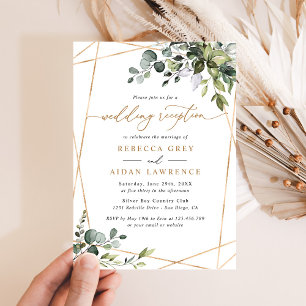 Invitation Réception de mariage rustique eucalyptus doré