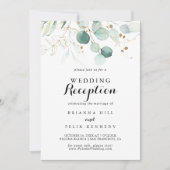 Invitation Réception de mariage rustique eucalyptus or floral (Devant)