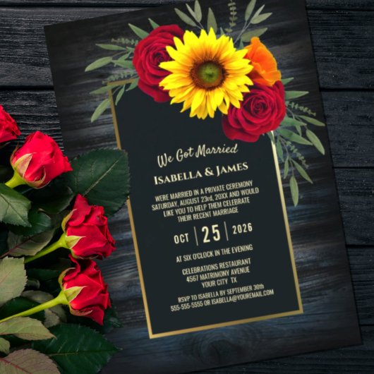 Invitation Réception de mariage Rustique Fleur de Tournesol e