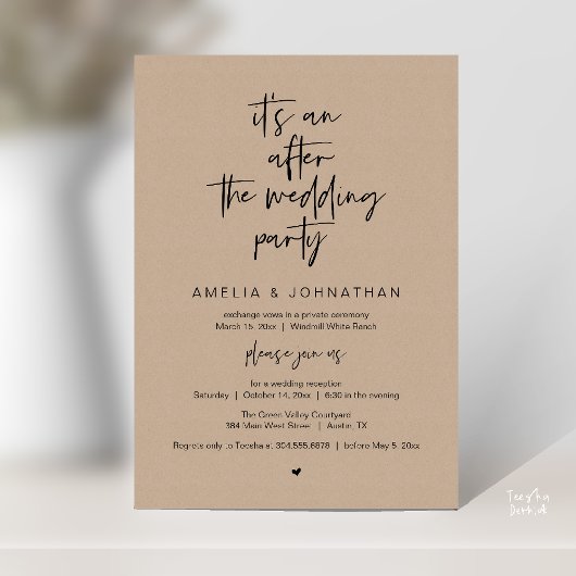 Invitation Réception de mariage rustique moderne Kraft marron