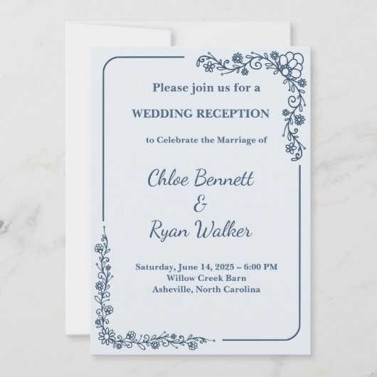 Invitation Réception De Mariage Rustique Monochrome Floral (Devant)