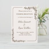 Invitation Réception De Mariage Rustique Monochrome Floral (Debout devant)