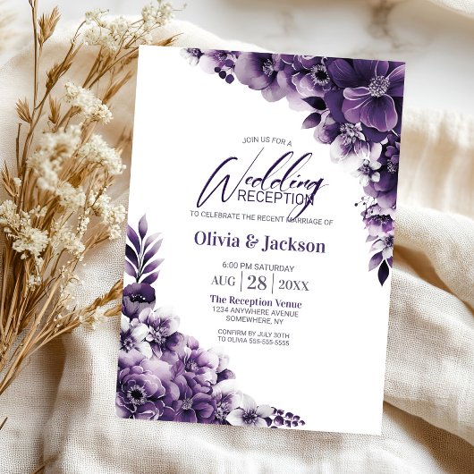 Invitation Réception De Mariage Rustique Violet Floral