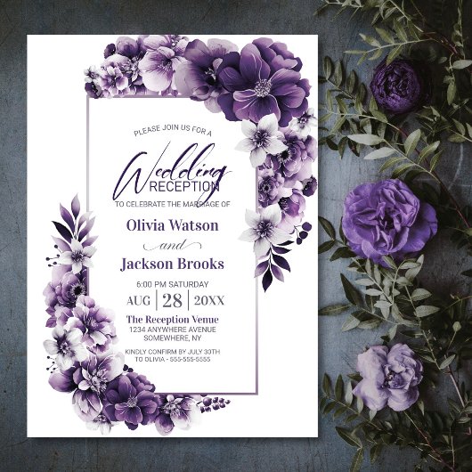 Invitation Réception De Mariage Rustique Violet Floral