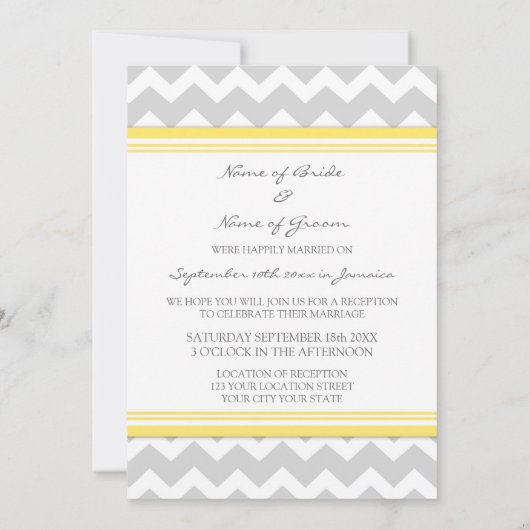 Invitation Réception de mariage seulement Chevron jaune gris (Dos)