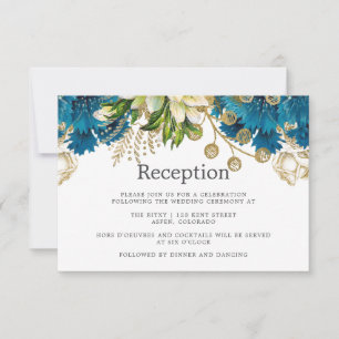 Invitation Réception de mariage shabby chic turquoise et or v
