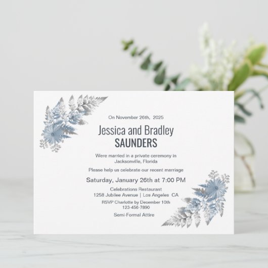 Invitation Réception de mariage Silver Fern (Debout devant)