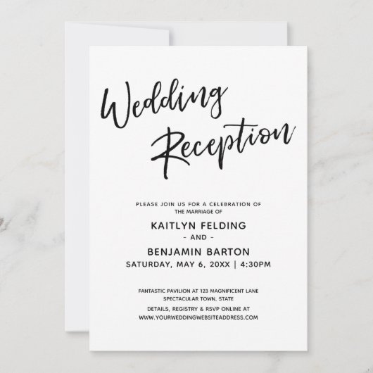 Invitation Réception de mariage simple à l'écriture manuscrit (Devant)