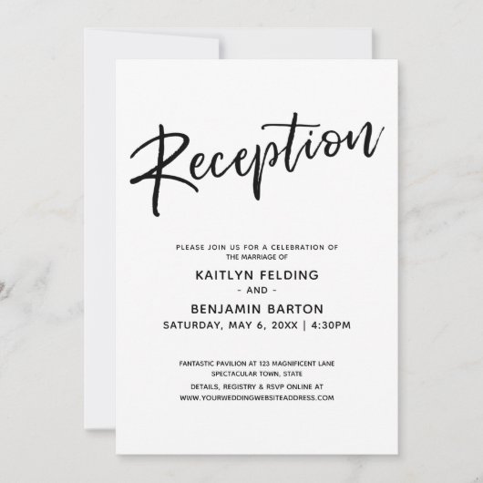 Invitation Réception de mariage simple avec écriture manuscri (Devant)