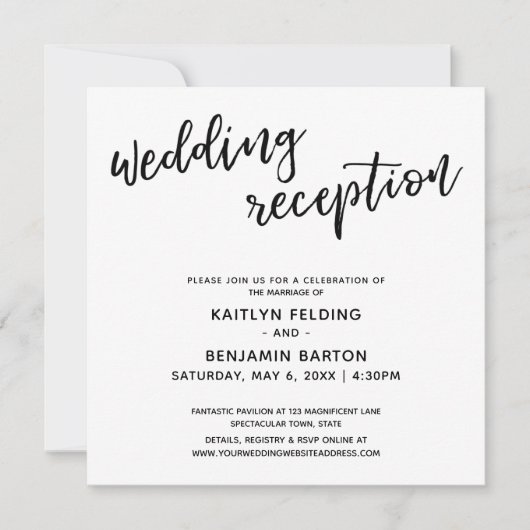 Invitation Réception de Mariage Simple avec Écriture Manuscri (Devant)