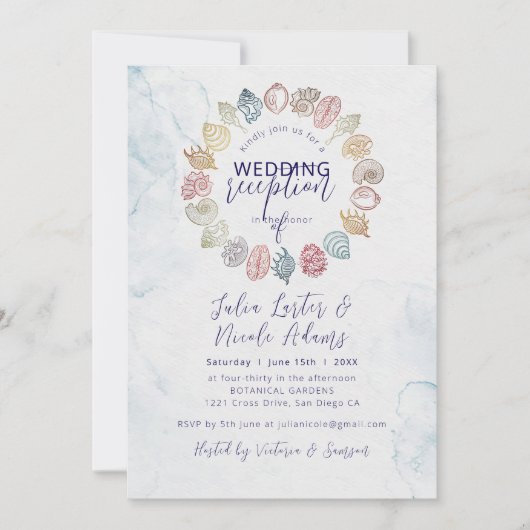 Invitation Réception de mariage simple Beach Seashell Wreath (Devant)