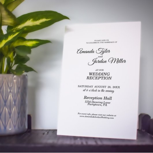 Invitation Réception de mariage simple calligraphie noir et b