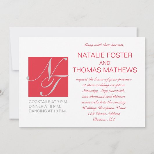 INVITATION RÉCEPTION DE MARIAGE SIMPLE D'INITIALES BLANCHES (Dos)