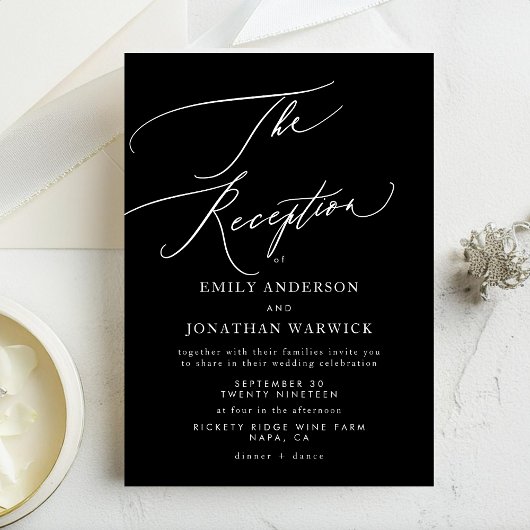 Invitation Réception de mariage simple moderne blanc et noir