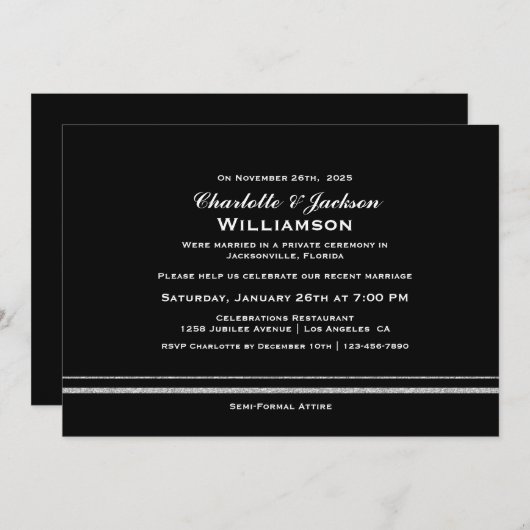 Invitation Réception De Mariage Simple Noir Moderne (Devant / Derrière)