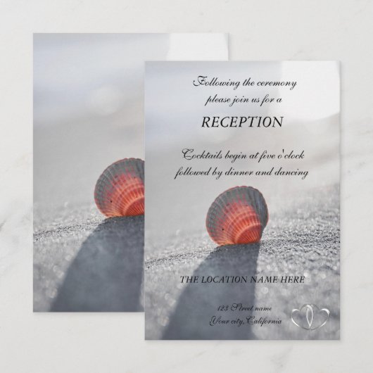 Invitation Réception de mariage simple plage coquillages coeu (Devant / Derrière)
