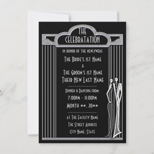 Invitation Réception de mariage - Smoking noir et argent - (Devant)