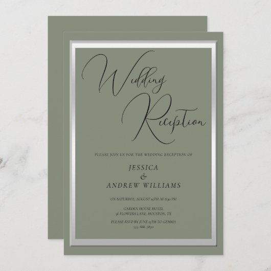 Invitation Réception De Mariage Sophistiquée Et Argent (Devant / Derrière)