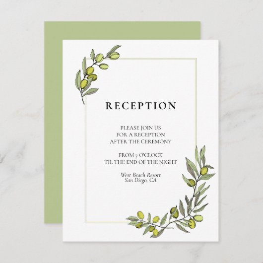 Invitation Réception de mariage sur cadre de branches d'olivi (Devant / Derrière)