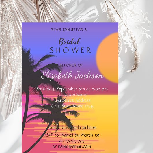 Invitation Réception de mariage sur la plage au coucher du so