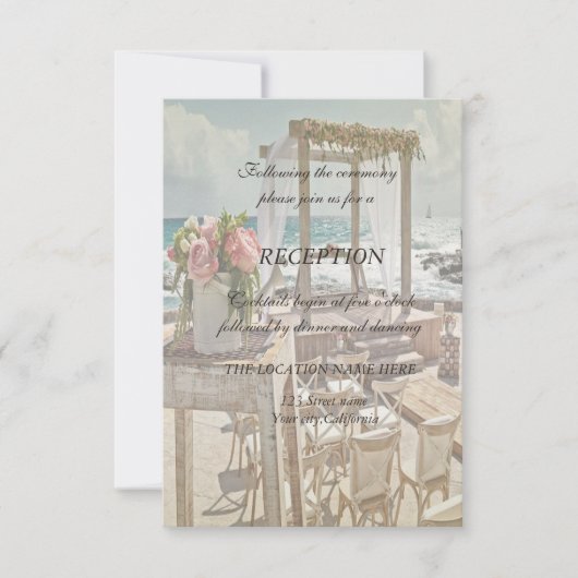 Invitation Réception de mariage sur la plage avec arche rétro (Devant)