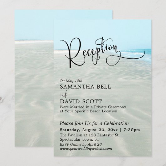 Invitation Réception de mariage sur la plage avec sable ondul (Devant / Derrière)