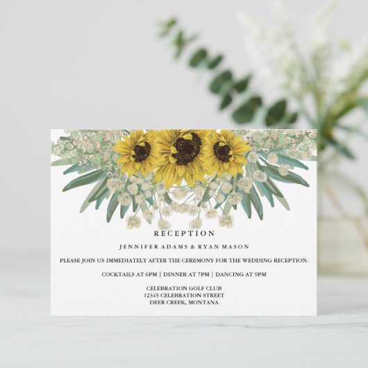 Invitation Réception de mariage sur l'aquarelle de tournesol (Debout devant)