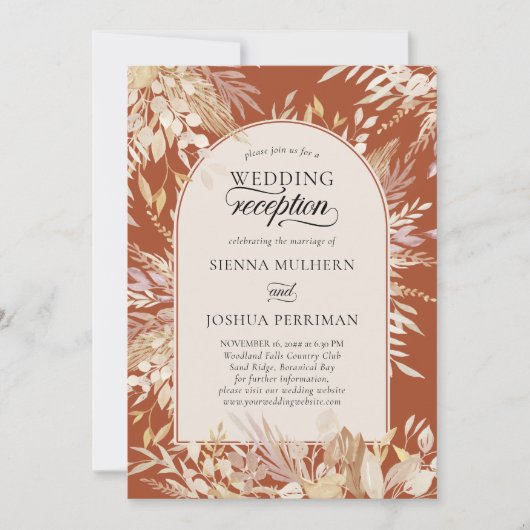 Invitation Réception de mariage terracotta sous une arche enc (Devant)
