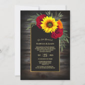 Invitation Réception de mariage tournesol en bois rustique ro (Devant)