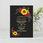 Invitation Réception de mariage Tournesol noir Rose Bourgogne (Debout devant)