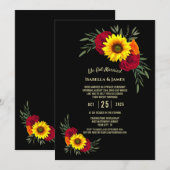 Invitation Réception de mariage tournesol noir rose de Bourgo (Devant / Derrière)