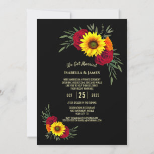 Invitation Réception de mariage Tournesol noir Rose de Bourgo