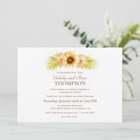 Invitation Réception de mariage Tournesol rustique (Debout devant)