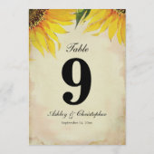 Invitation Réception de mariage Tournesol Table Numéro Neuf (Dos)