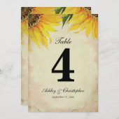 Invitation Réception de mariage Tournesol Table numéro quatre (Devant / Derrière)