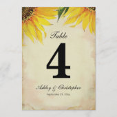 Invitation Réception de mariage Tournesol Table numéro quatre (Devant)