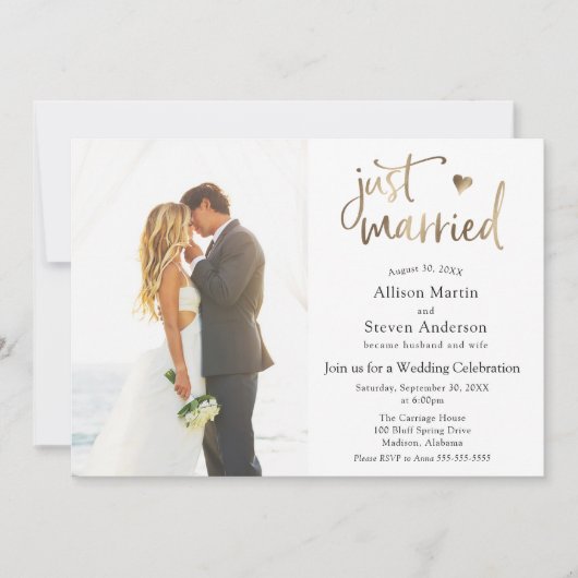 Invitation Réception de mariage tout juste célébré (Devant)