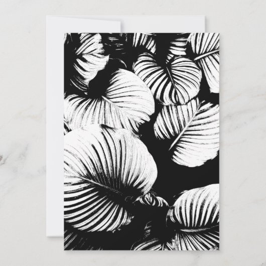 Invitation Réception de mariage tropical à palmiers noir et b (Dos)