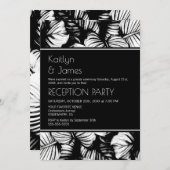 Invitation Réception de mariage tropical à palmiers noir et b (Devant / Derrière)