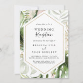 Invitation Réception de mariage tropical avec feuillage géomé (Devant)
