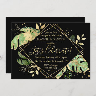 Invitation Réception de mariage Tropical Black & Gold Elopeme
