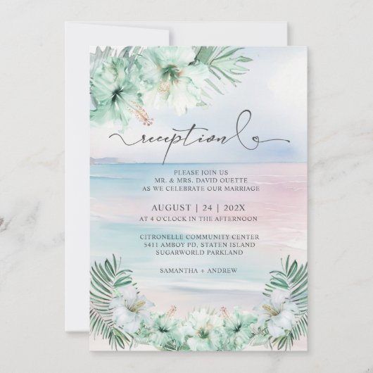 Invitation Réception de mariage tropical élégant (Devant)