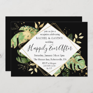 Invitation Réception de mariage Tropical Elopement Noir & Or