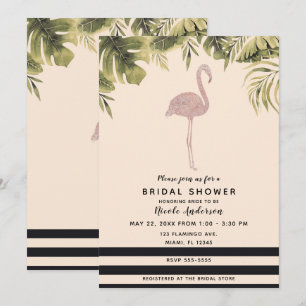 Invitation Reception de Mariage Tropical Flamant Rose Crème J